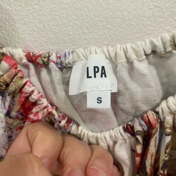 LPA Romper Multicolor Floral Linen Blend Off The Shoulder Casual Sz Small - Picture 6 of 12